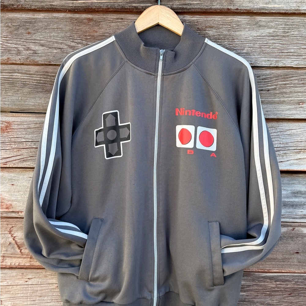 Authentic Retro Nintendo Gray Track Jacket with Red Accents